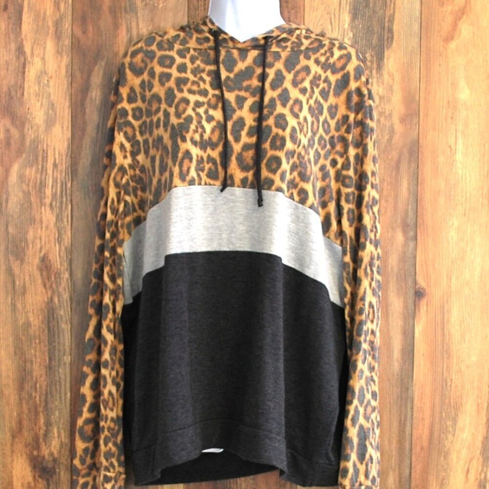 Haptics Animal Print Cheetah Gray Black  Hoodie 2XL